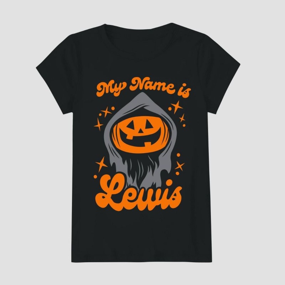 Lewis & Friends Girls' Short Sleeve Graphic Halloween T-Shirt Black NWT